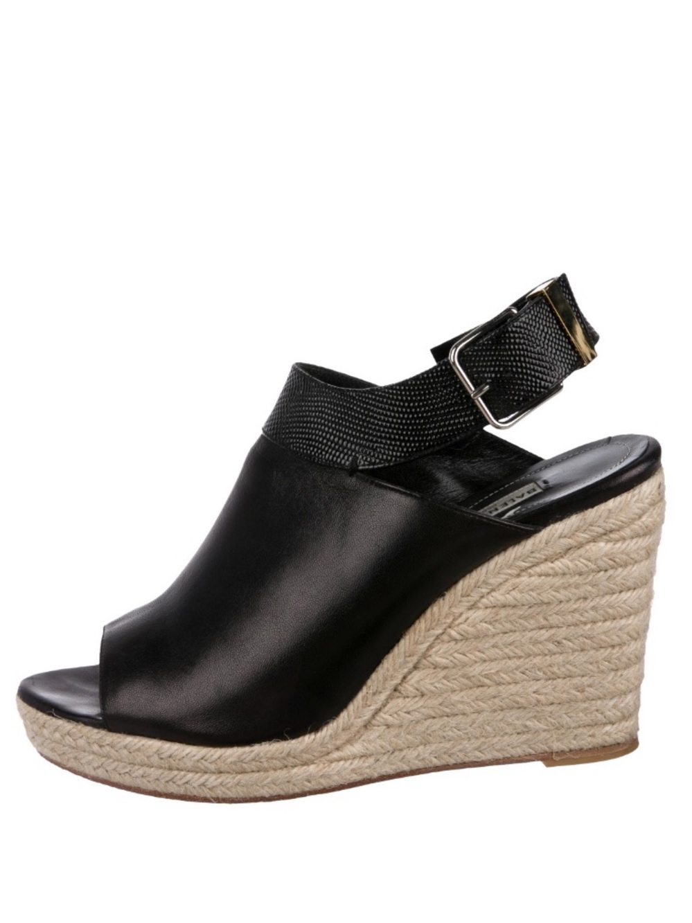 BALENCIAGA Black Leather Espadrille Wedge Sandal w/ woven jute covered heels-39